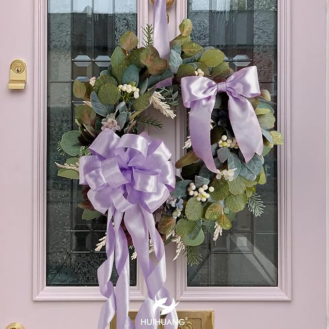 HUIHUANG Lavender Satin Wired Ribbon 2.5 inch Light Purple Double Sided Satin - Image 5