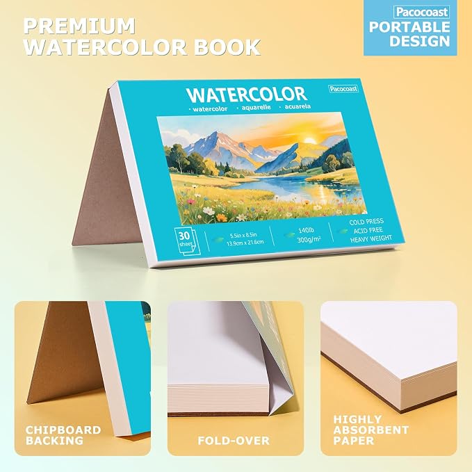 Pacocoast Water Color Paper Bulk, 5.5"x8.5" Art Sketch Book, Artist Watercolor - Image 2