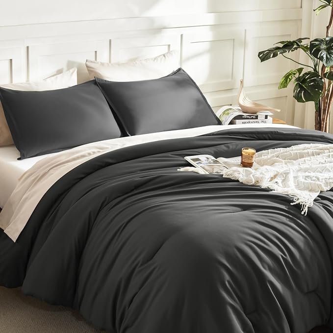 Litanika Grey Comforter King Size Set, Dark Gray Lightweight Plain Bedding - Image 5