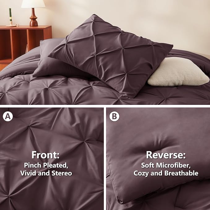 CozyLux Full Size Comforter Sets Cocoa Powder, 7 Pieces Pintuck Bed in A Bag - Image 3