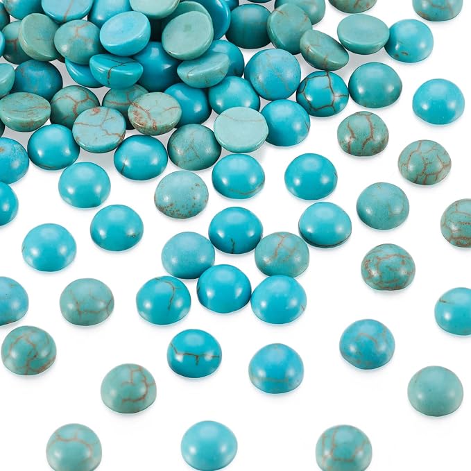 FASHEWELRY 100Pcs Natural Turquoise Cabochons Flat Back Gemstone Cabochons 6mm - Image 2