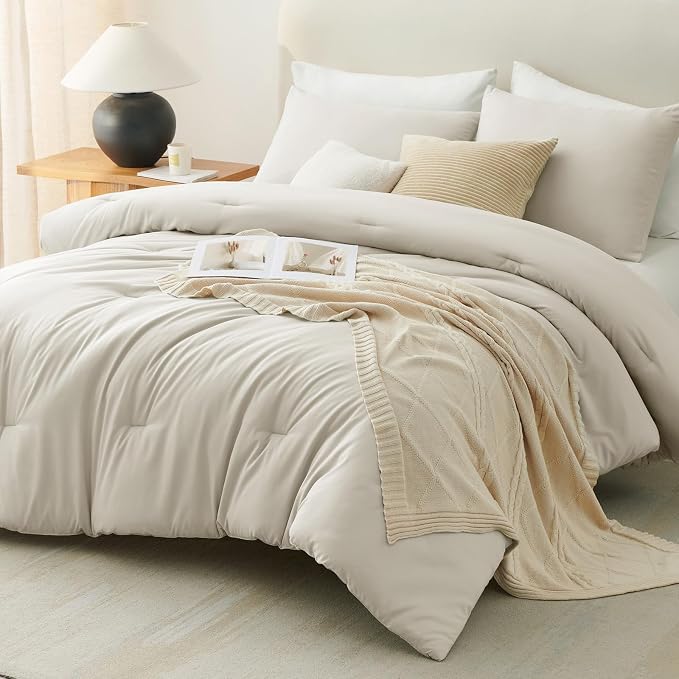 CozyLux Twin Comforter Set Beige, 2 Pieces Twin Extra Long Solid Breathable - Image 8