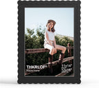 12x16 Picture Frame with Mat for 11x14, Wavy Edge Wooden Real Glass Photo Frame by THKRLOF