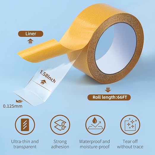 Ultra-Thin Clear Double Sided Tape Heavy Duty 1.58Inch X 66Feet Two Sides - Image 2