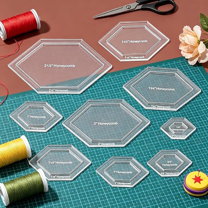 BENECREAT 16 Pcs Honeycomb Quilting Template, Acrylic Quilting Templates Rulers - Image 5