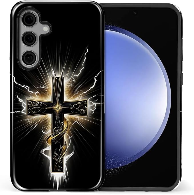 for Samsung Galaxy S23 FE Case, Cool Cross Pattern Glossy 2 in 1 Shockproof - Image 2