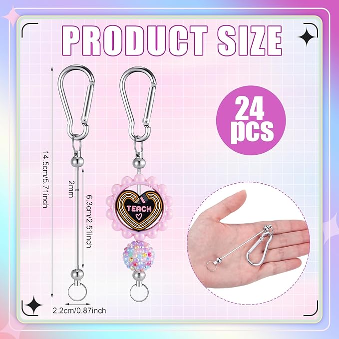 Dunzoom 12 Pieces Beadable Keychain Bars Bulk Key Chain Making Kit DIY Blank - Image 2