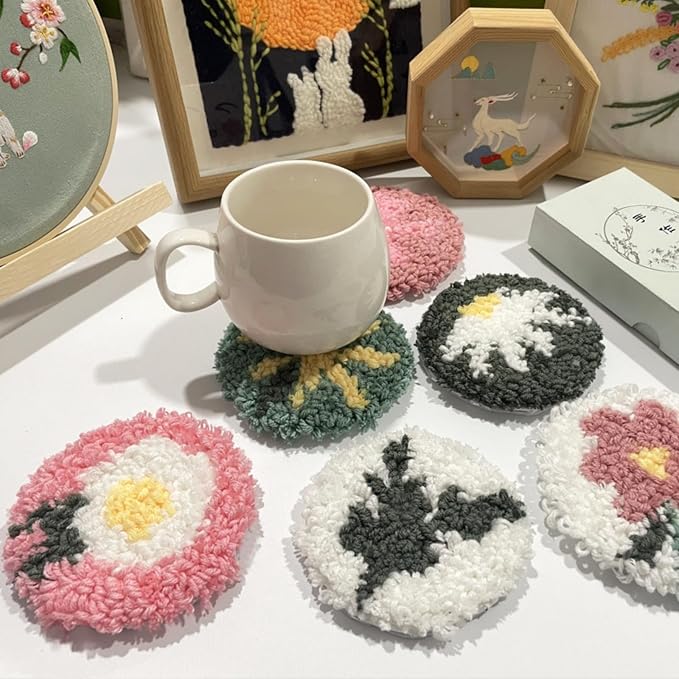 Avtytsda 6PCS Punch Needle Coaster Kit, Easy Punch Needle DIY Embroidery Set - Image 3