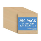 Baltic Birch Plywood, 3 mm 1/8 x 12 x 12 Inch Craft Wood, Box of 250 B/BB Grade by Woodpeckers