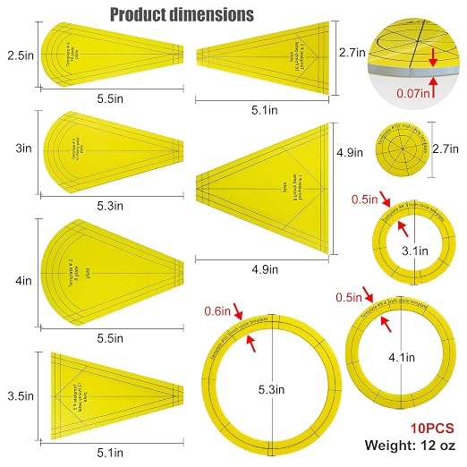 10Pcs Acrylic Quilting Template Ruler Set, Premium Sewing Machine Plate & - Image 2