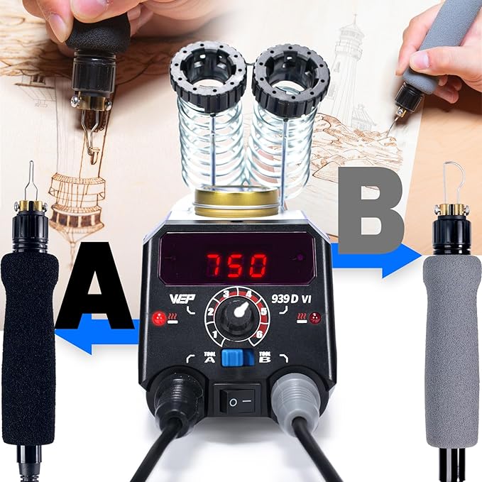 WEP 939D-VI Dual Pen Wood Burning Kit 250-750℃/482-1382℉ A/B Toggle Wood - Image 5