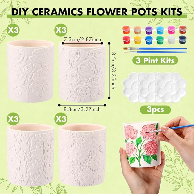 Zubebe 12 Pcs Paint Your Own Ceramic Pots Bulk Unfinished Succulent Pots Craft - Image 2