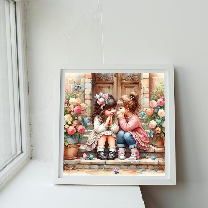 Girl Paint by Numbers Kit for Adults, Cute Bestie and Flower Unframed - Image 3