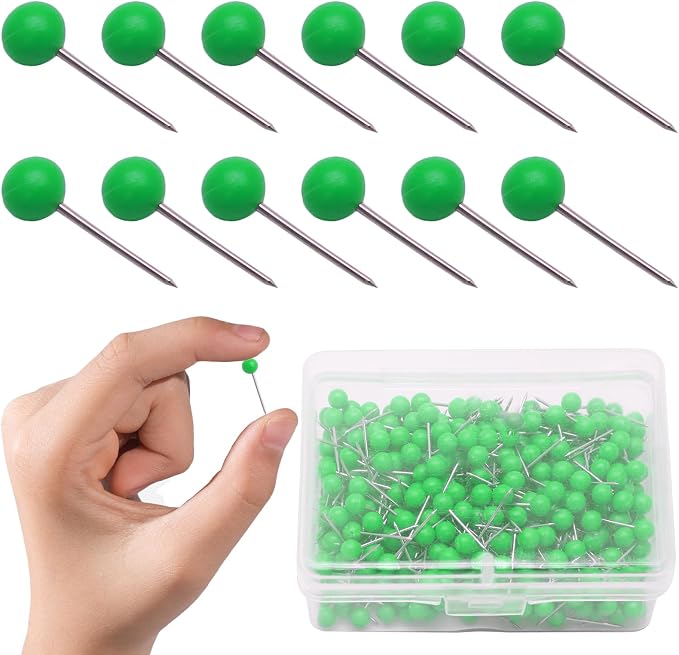 Green Map Pins, 1/8 Inch, Round Ball Head | Map Tacks, Small Thumb Tacks - Image 7