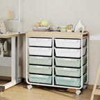 10 Drawers Rolling Cart with Wooden Tabletop, Utility Storage Cart with Wheels - Image 8