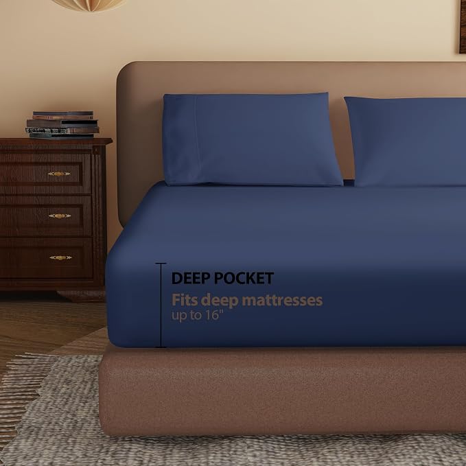 100% Egyptian Cotton Fitted Sheet Full Size, 600 Thread Count, Soft & Elastic - Image 3