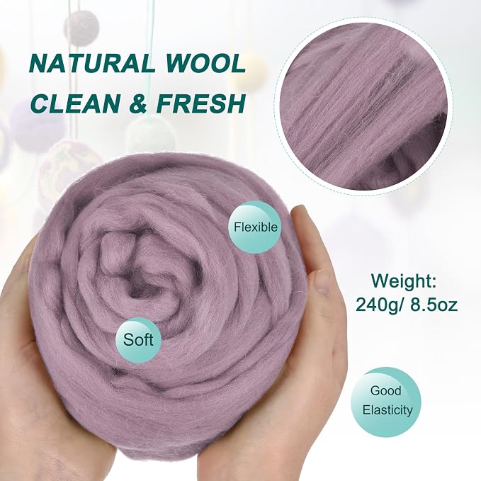 uxcell Needle Felting Wool, 8.5 Oz Nature Fibre Wool Yarn Roving - Image 2