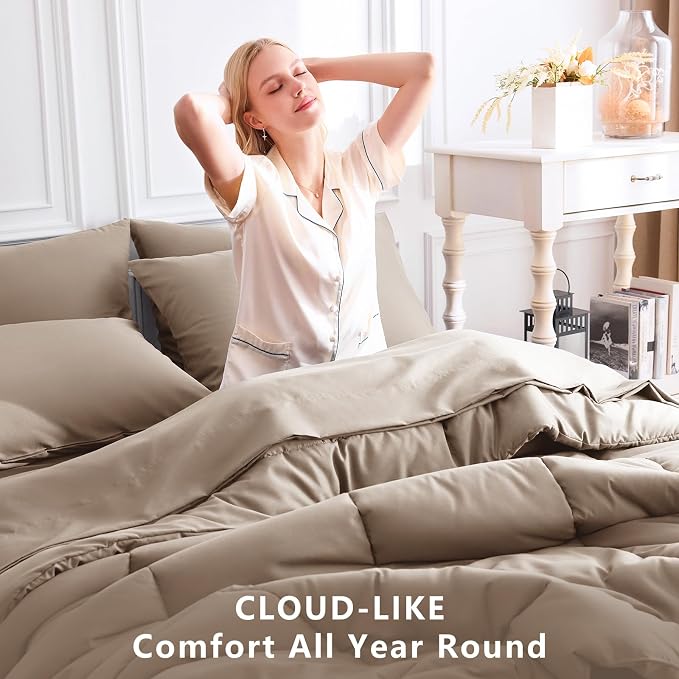 CozyLux King Size Comforter Set Khaki, 7 Pieces Bed in a Bag, Khaki Comforter - Image 4
