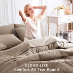 CozyLux King Size Comforter Set Khaki, 7 Pieces Bed in a Bag, Khaki Comforter - Image 4