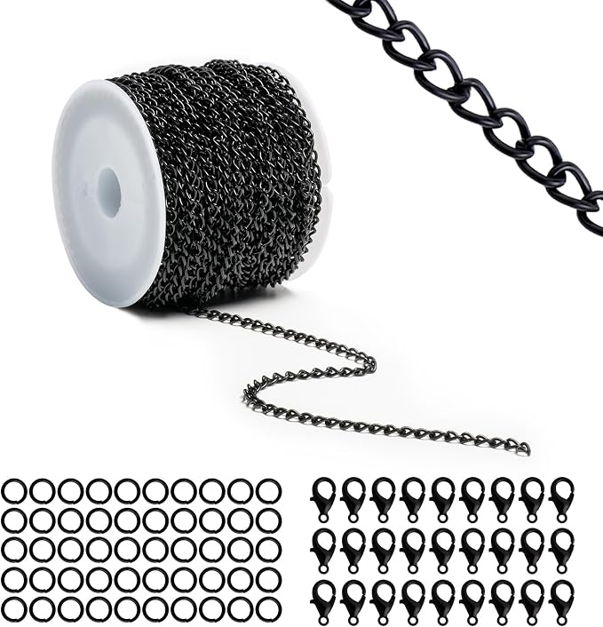 Lemonkey 33 Feet Metal Black Necklace Chains Curb Links Chains Bulk by Lemonkey