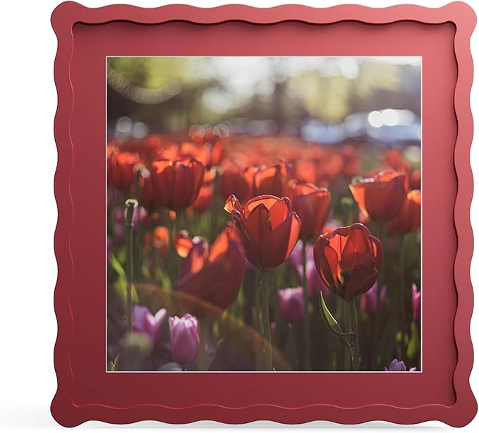 12x12 Picture Frame with Mat for 10x10, Wavy Edge Wooden Real Glass Photo Frame by THKRLOF