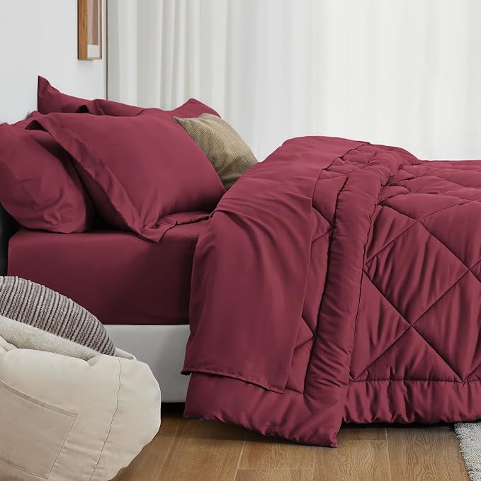 Love's cabin California King Comforter Set Burgundy, 7 Pieces California King - Image 3