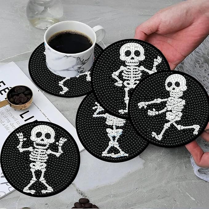 ijbnhd 8 PCS Skull Diamond Art Coasters 4X4inch | Skull Diamond Painting - Image 5