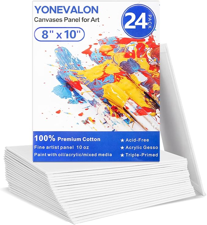 Canvas for Painting 8x10 inch, 24 Pack Painting Canvas Boards for Novices & by YONEVALON