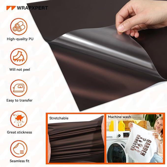 WRAPXPERT Metallic Brown HTV Heat Transfer Vinyl Roll, Heat Press Vinyl - Image 3