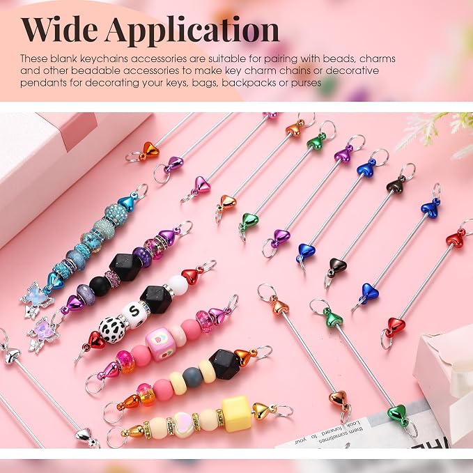 Tondiamo 24 Pcs Beadable Keychain Bars Bulk Blank DIY Metal Beaded Keychain - Image 2