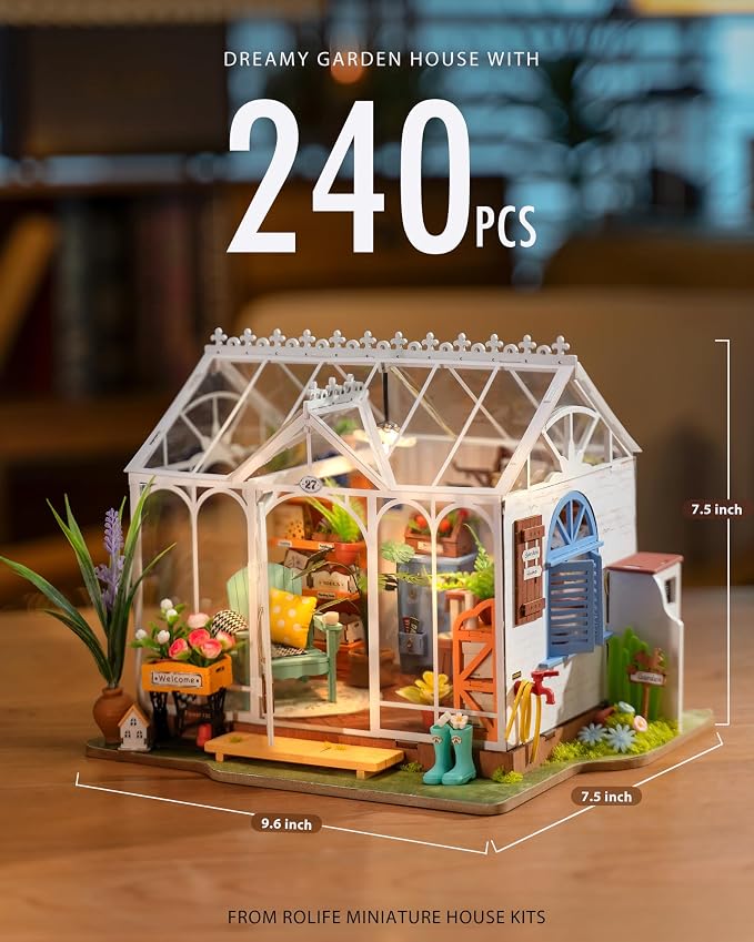 Rolife DIY Miniature Dollhouse Kit, Build 9.6" Greenhouse Diorama Kit Building - Image 2