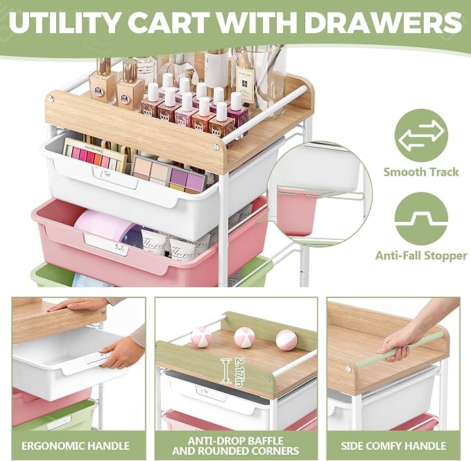 SYKIARIOL Rolling Cart with 6 Drawers, Utility Storage Cart with Labeling Ice - Image 4