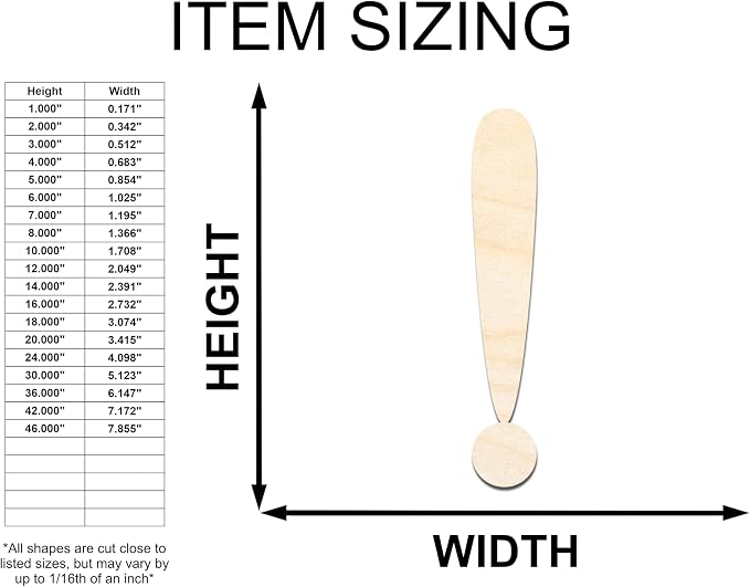 Unfinished Wood Exclamation Point Symbol Craft up to 46" DIY 12" / 1" - Image 3