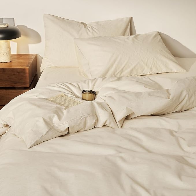 mixinni 3 Piece Washed Cotton Linen Blend Duvet Cover Set King Size, Soft - Image 4
