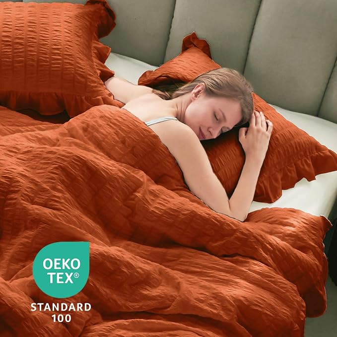 JOLLYVOGUE Burnt Orange Comforter Full Size, 3 Pieces Seersucker Lightweight - Image 7