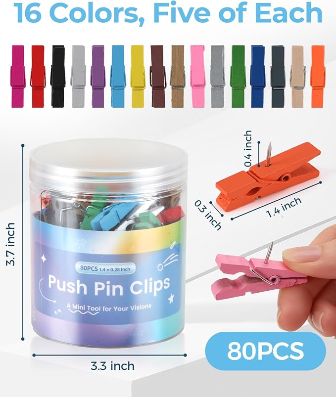 320Pcs Colorful Wooden Push Pin Clips, Decorative Thumbtack - Image 3