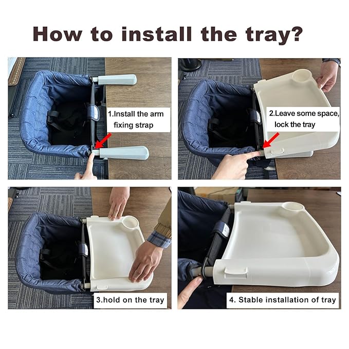 Hook On High Chair, Fast Table Clip-on High Chair, Fold-Flat Storage, Portable Baby Feeding Seat with Dining Tray for Travel Outside