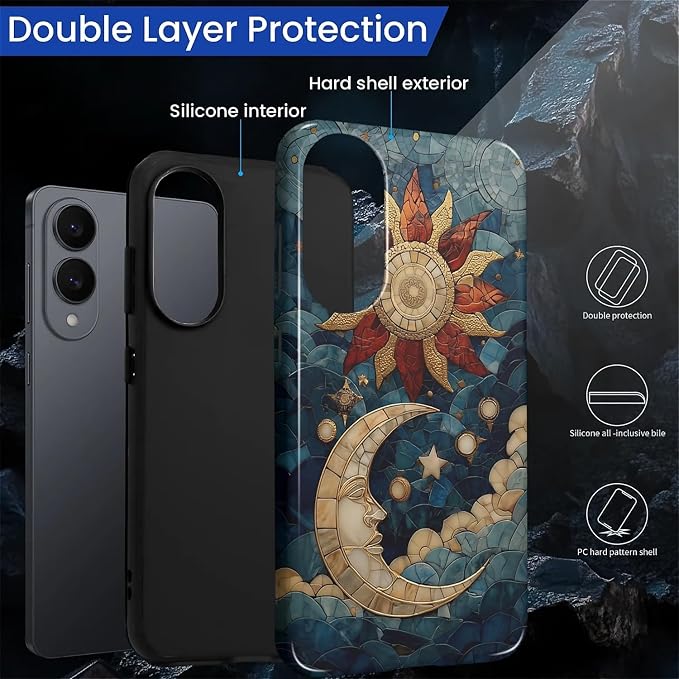 Case for Samsung Galaxy S25 Edge Case, Sun Moon Stars Faux Stained Glass Design - Image 6