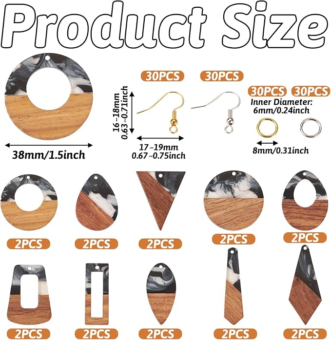 FASHEWELRY 20Pcs Resin Wood Earring Charms Milk Cow Wooden Earring Blanks - Image 5