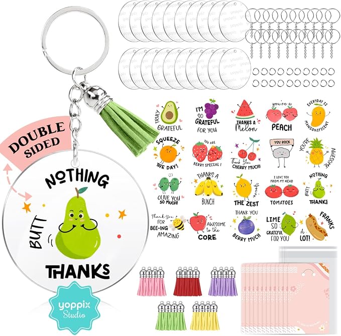 YOPPIX 140 PCS Acrylic Keychain Blank Set, Fruit Double-Sided UV DTF Stickers by yoppix