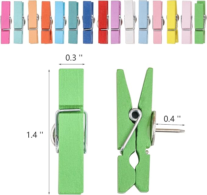 100Pcs Push Pin with Wooden Clips Tacks - Image 2