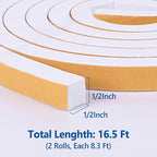 Kikerike Self Adhesive Foam Tape Weatherstrip 1/2in x 1/2in x 16.5Ft High - Image 2