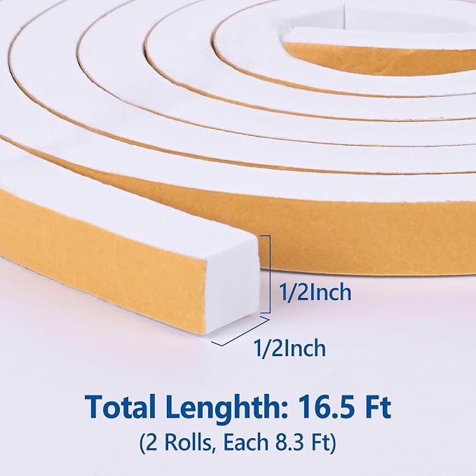 Kikerike Self Adhesive Foam Tape Weatherstrip 1/2in x 1/2in x 16.5Ft High - Image 2