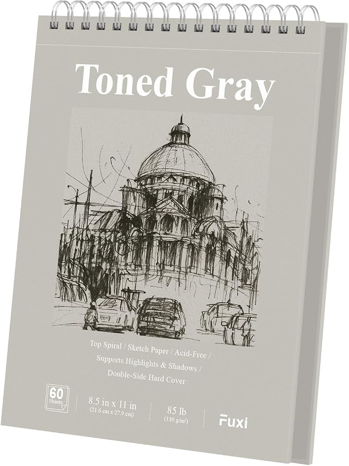 Fuxi Toned Gray Sketchbook 8.5x11, 60 Sheets Spiral Bound, Artist Sketch Pads by SketchBook