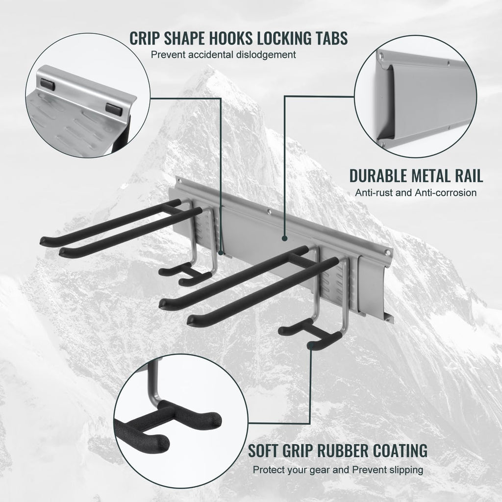 Wall Mount Tool Storage Rack, Garage Organization, Heavy Duty Garage Storage Tool Organizer, Garden Tool Wall Hooks and Hangers, Hold Up to 350lbs Grey