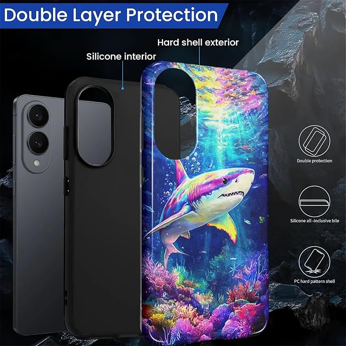 for Samsung Galaxy S25 Edge Case, Colorful Ocean Sharks Pattern Glossy 2 in 1 - Image 3