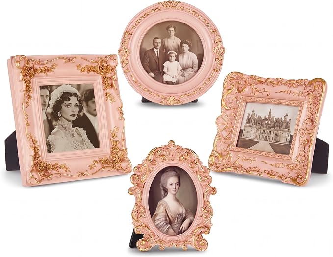 Qunclay Vintage Mini Picture Frames Set of 4, Round Rectangle Ornate Small by Qunclay