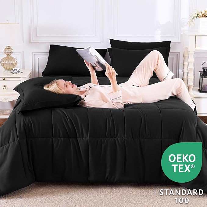 CozyLux King Size Comforter Set Black - Image 3
