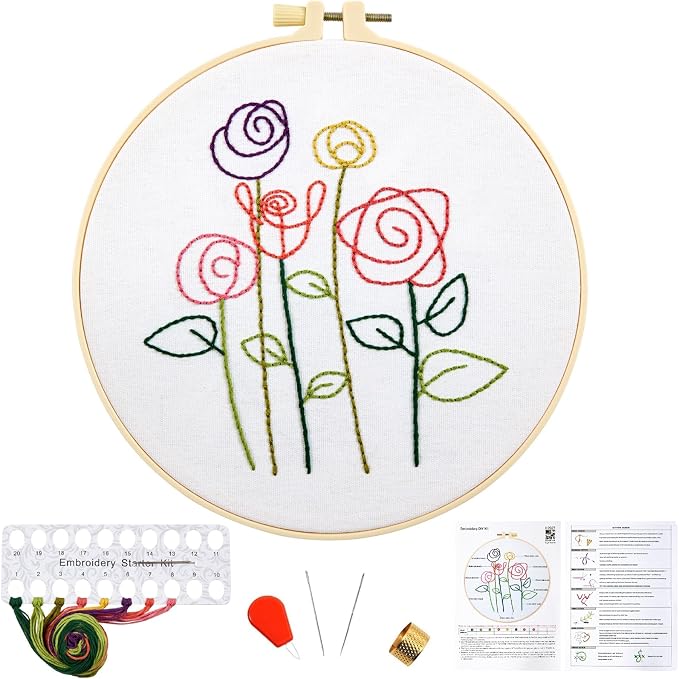 Easy Flower Embroidery Kits for Beginners Adults, Minimalism Embroidery Starter by Unknown