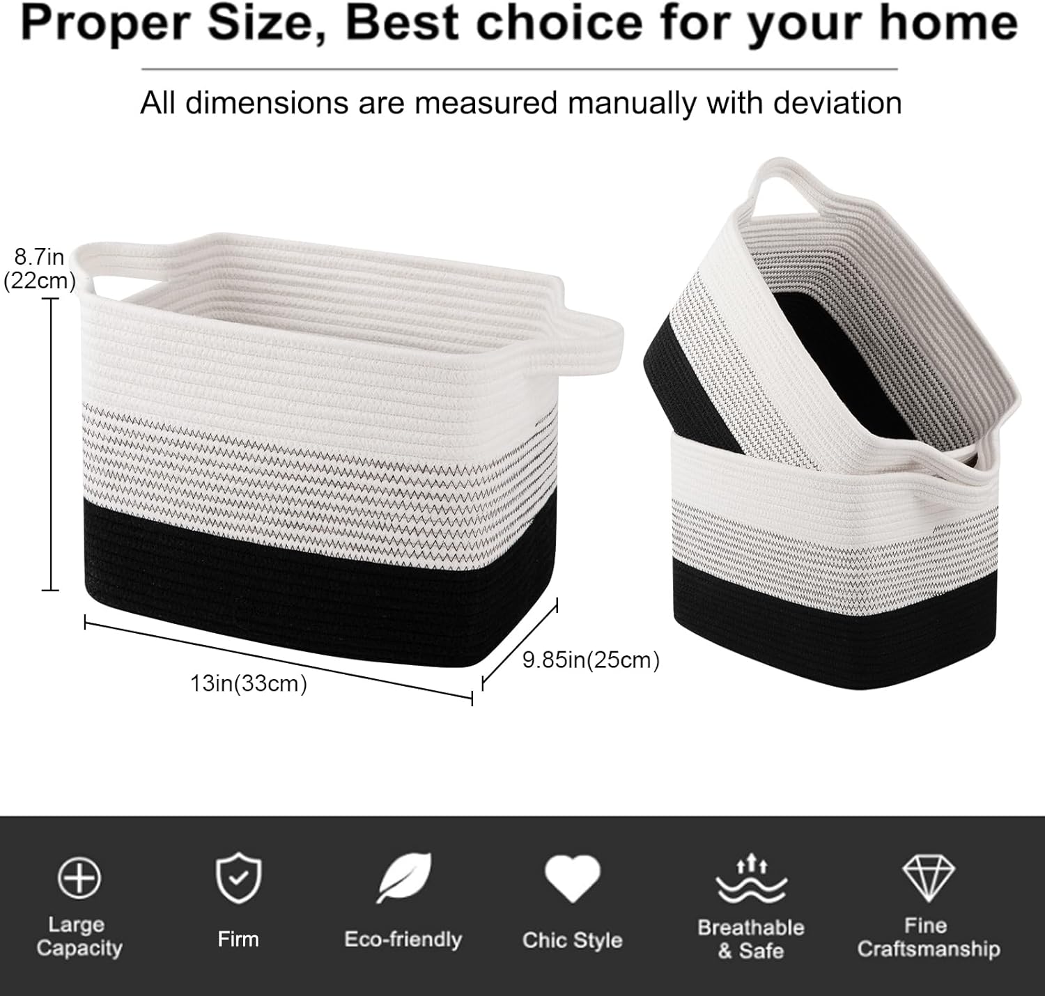 OIAHOMY Storage Basket, Woven Baskets for Storage, Cotton Rope Basket for toys,Towel Baskets for Bathroom - Pack of 3, Gradient Dark